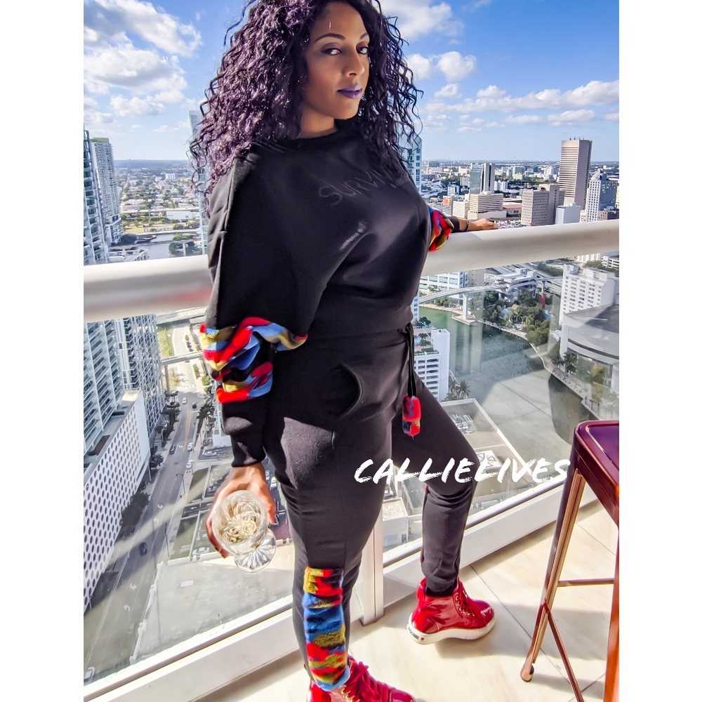 Miz Survivor Red Blue Green Velour Camo Sweatsuit - Picture 2 of 8